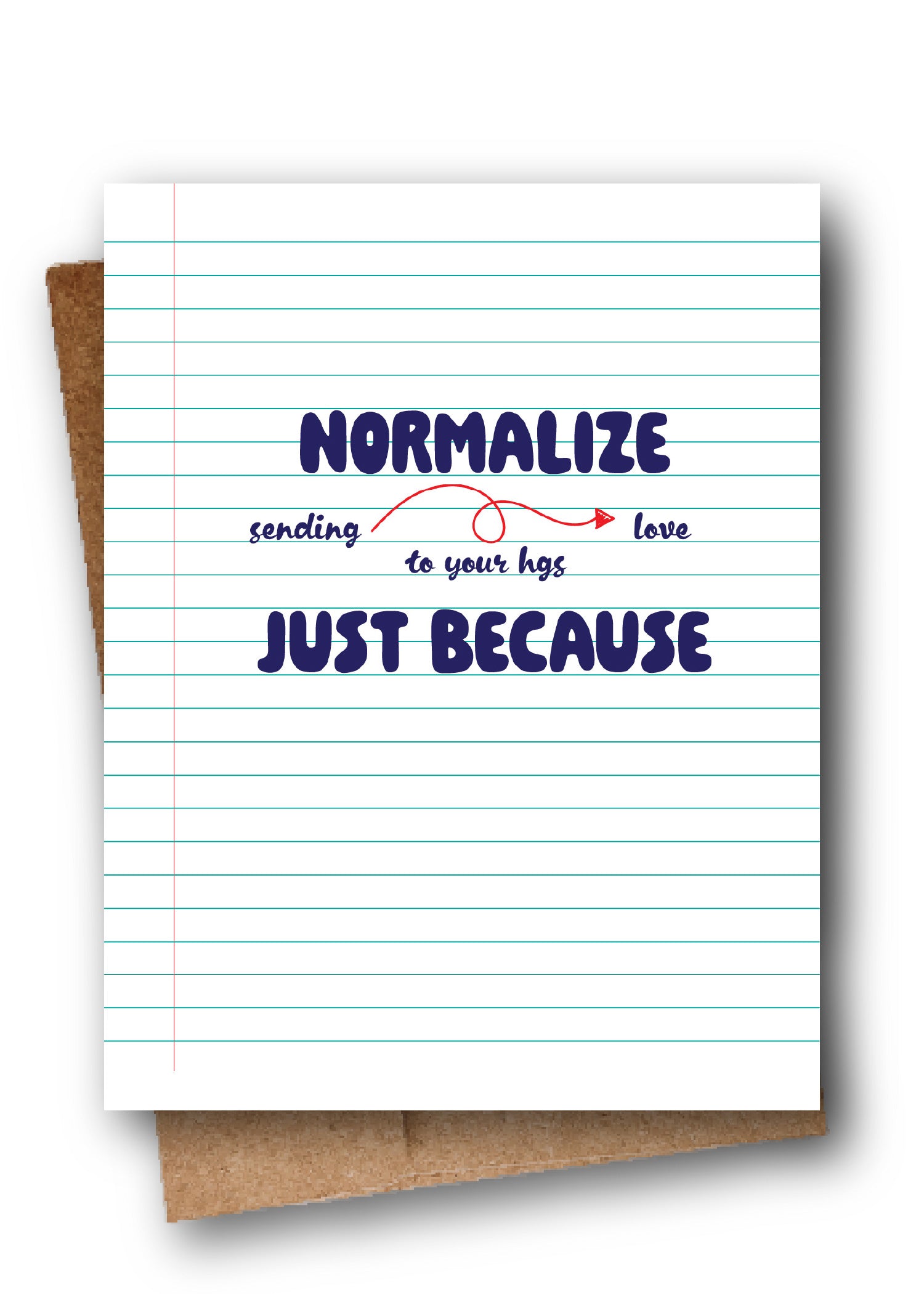 Greeting card with handwritten-style text on lined paper design