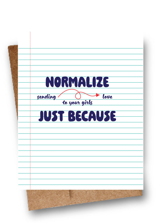 Greeting card with handwritten-style text on lined paper design